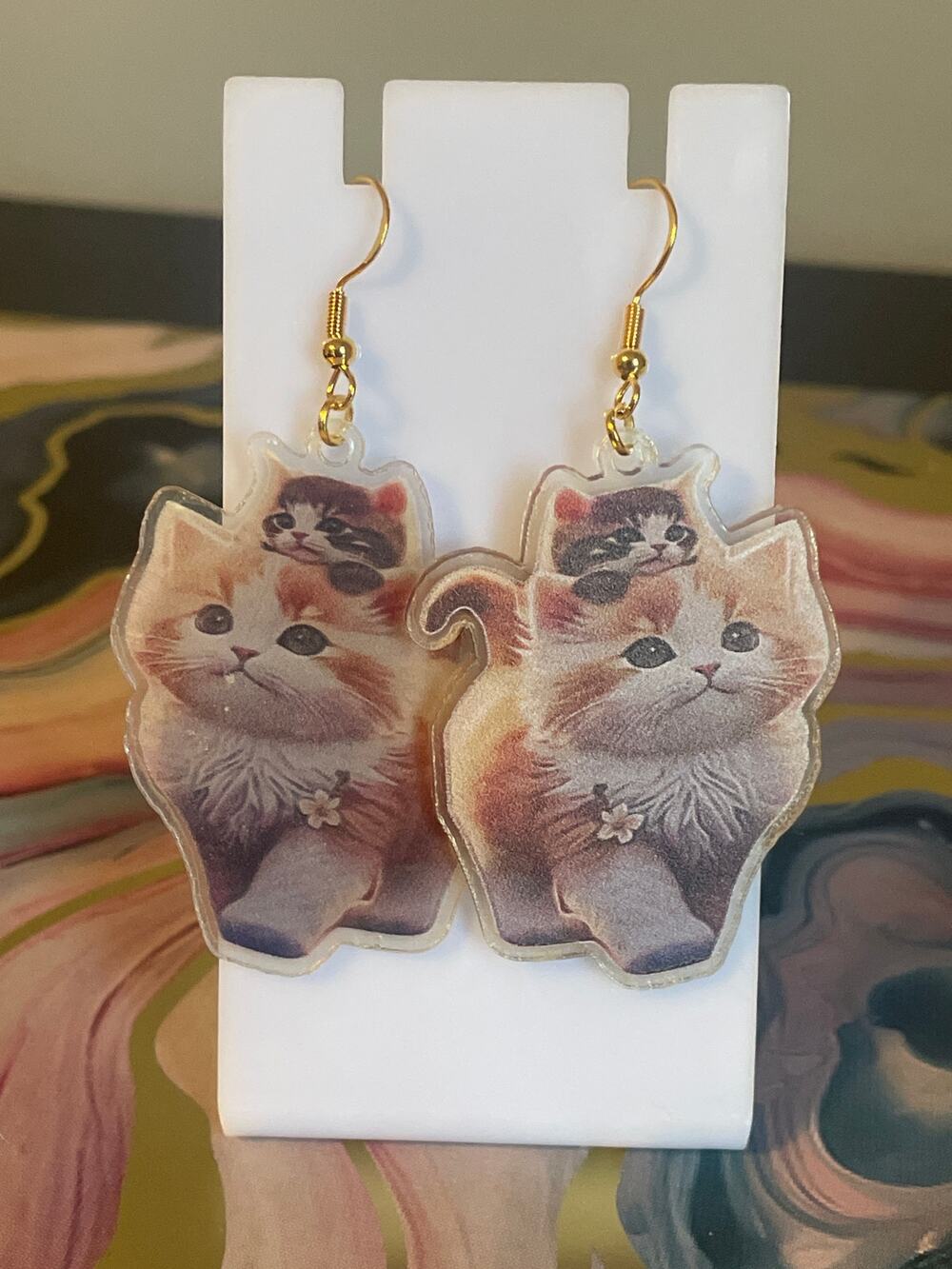 Pink bow witch hat kittens earrings 925 sterling silver